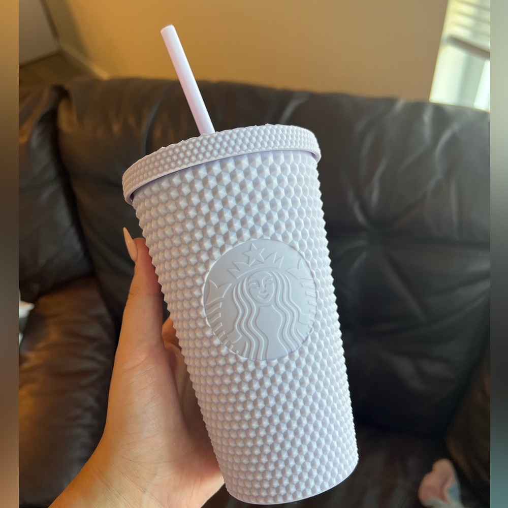 Lilac Studded starbucks cup.